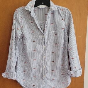 Old Navy Blue and Red Button Down Shirt with Playful Design